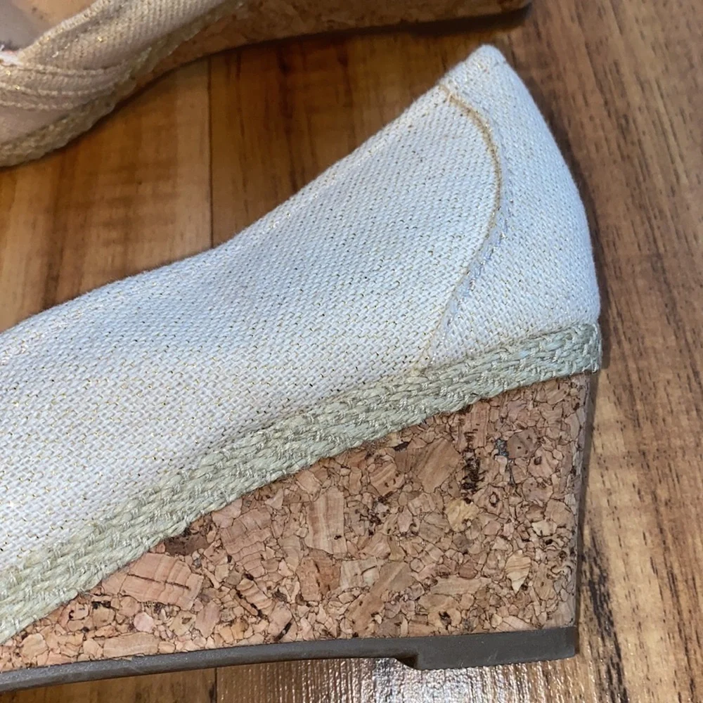 Sonoma cork wedges tan and shimmer gold open peep toe